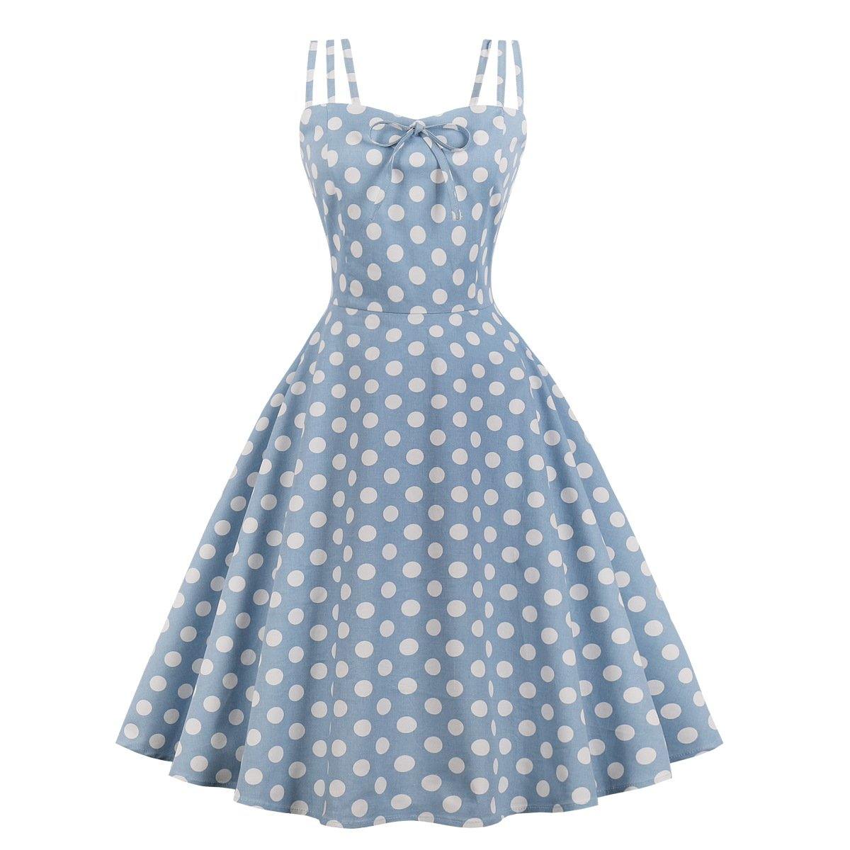 Women Summer Sphagetti Straps Dot Print Dresses-STYLEGOING