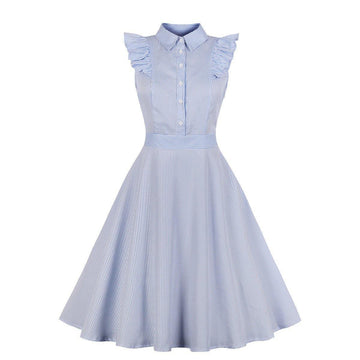 Plus Sizes Striped Ruffled Shirt Dresses-STYLEGOING