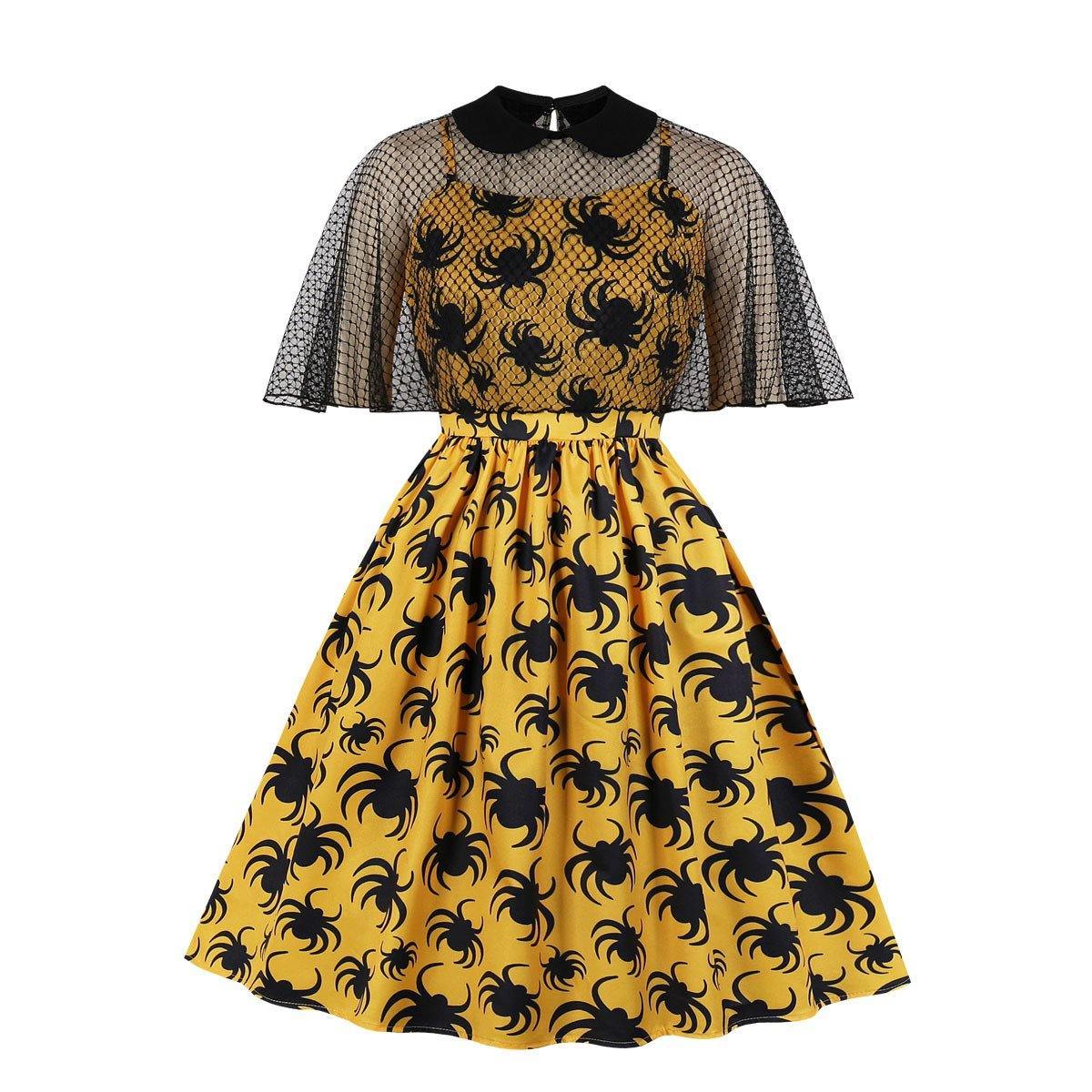 Retro Women Floral Print Net Dresses-STYLEGOING