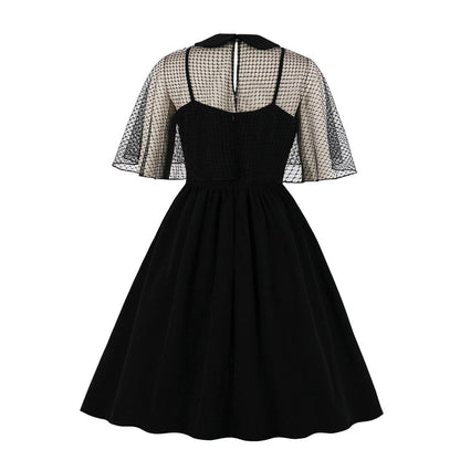 Retro Women Floral Print Net Dresses-STYLEGOING