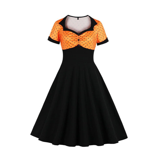 Square Neckline Dot Print Plus Size Retro Dresses-STYLEGOING