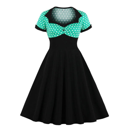 Square Neckline Dot Print Plus Size Retro Dresses-STYLEGOING