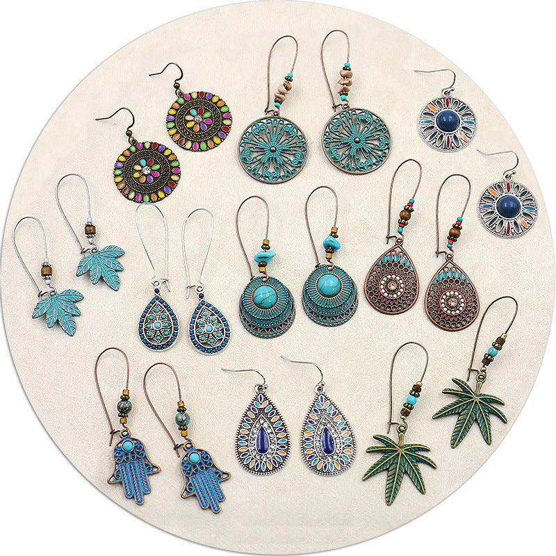 Vintage Leaf Design Bohemian Drop Earrings