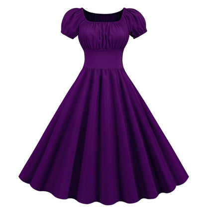 Women Square Neck Casual Retro Dresses-STYLEGOING