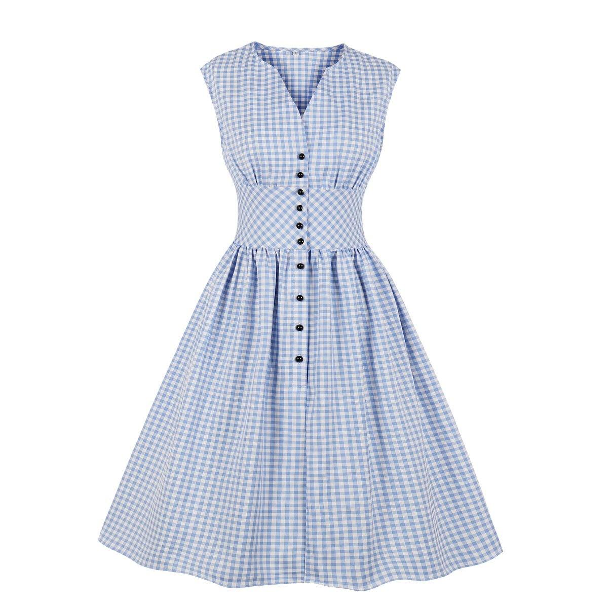 Vintage Button Floral Print High Waist Dresses-STYLEGOING