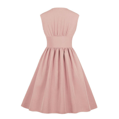 Vintage Button Floral Print High Waist Dresses-STYLEGOING