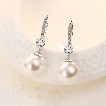 Fashion Floral Beaded Pearl Sterling Silver Fish Hook Earrings