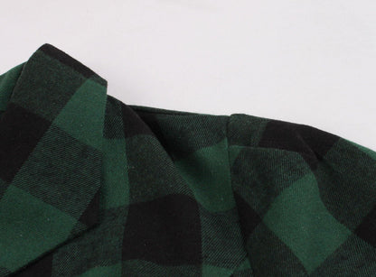 Women Short Sleeves Plaid Vintage Dresses-STYLEGOING