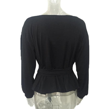 Black Women Sexy Bowknot Puff Sleeves Blouses-STYLEGOING