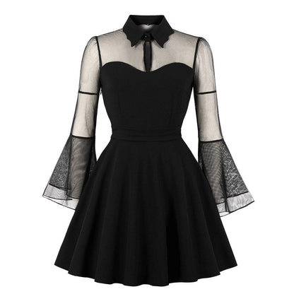 Plus Sizes Net Bell Sleeves Vintage Mini Dresses-STYLEGOING