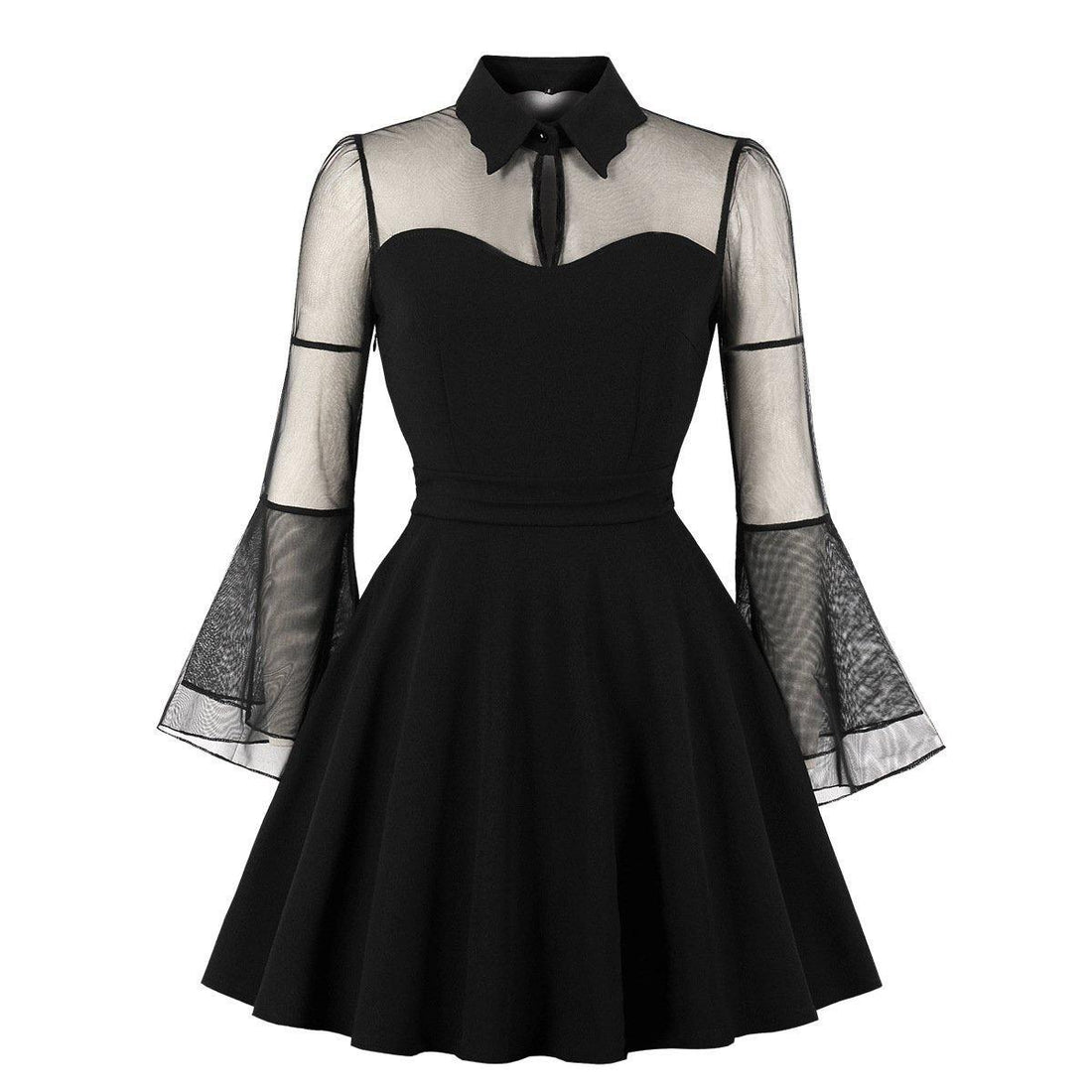 Plus Sizes Net Bell Sleeves Vintage Mini Dresses-STYLEGOING