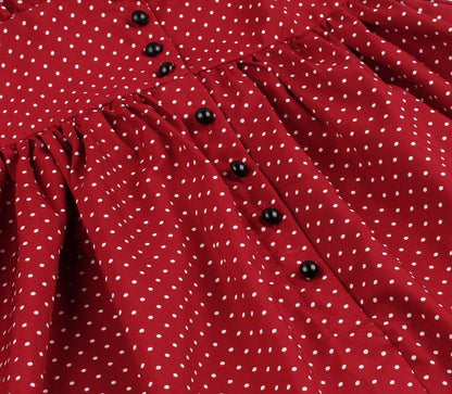 Women Sleeveless V Neck Dot Print Vintage Dresses with Buttons-STYLEGOING