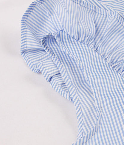 Plus Sizes Striped Ruffled Shirt Dresses-STYLEGOING