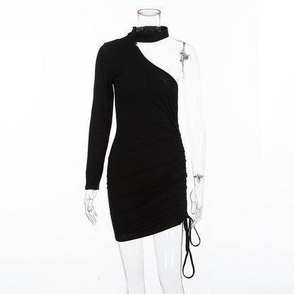 Long Sleeve Pleated Lace Up Mini Dress-STYLEGOING