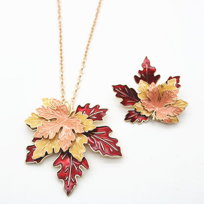 Vintage 3D Maple Leaves Necklaces and Brooch