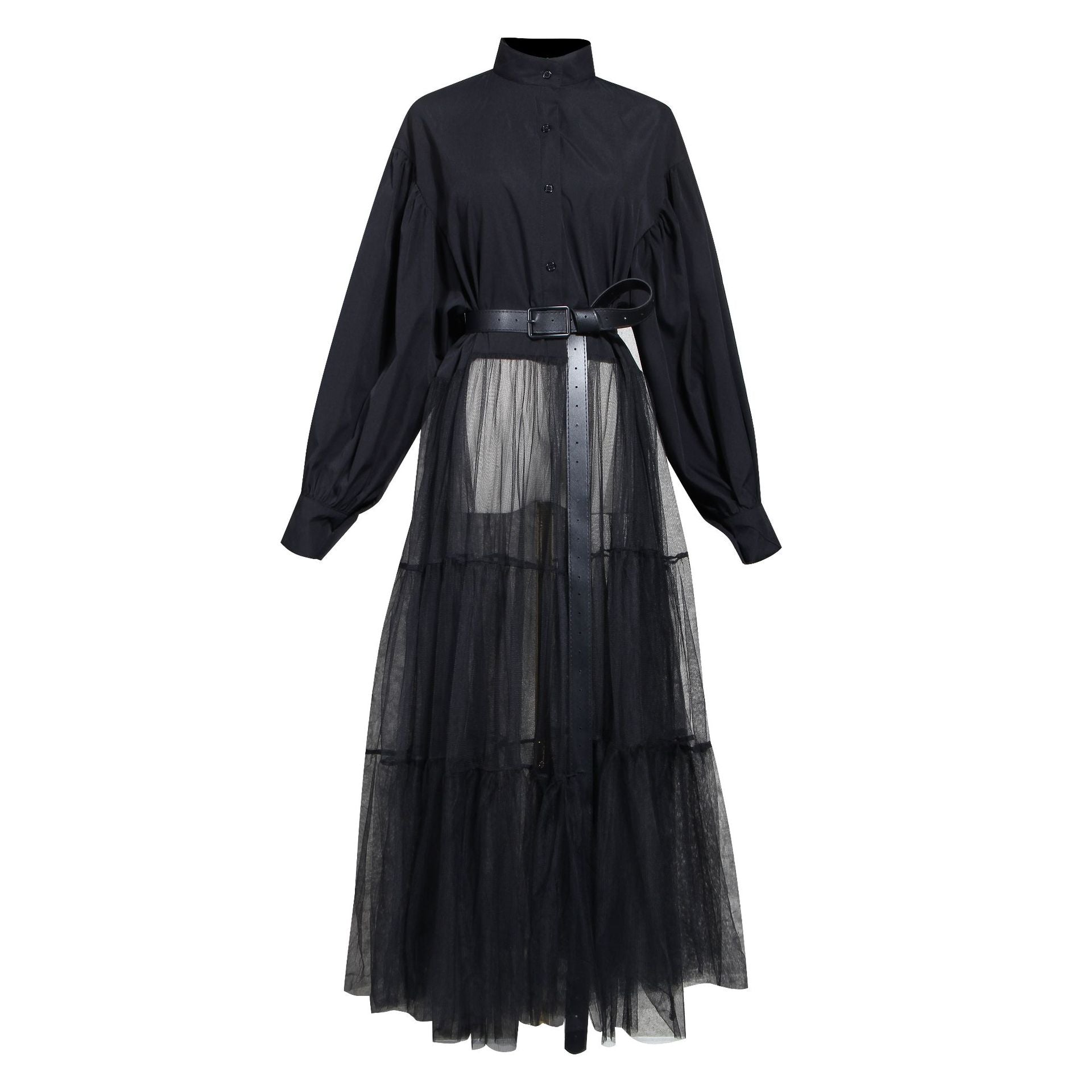 Designed Tulle Contrast High Waist Women Long Shirt Dresses