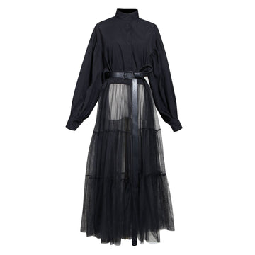 Designed Tulle Contrast High Waist Women Long Shirt Dresses