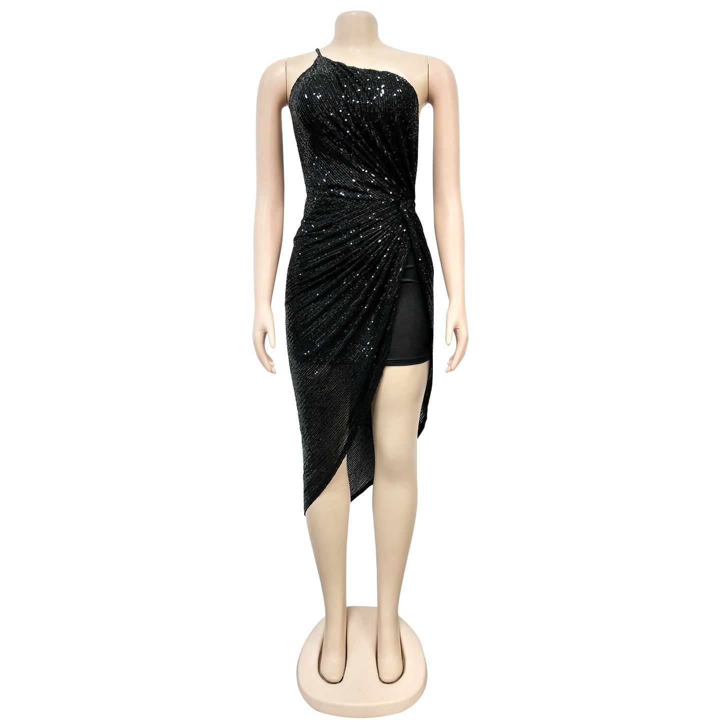 Sexy One Shoulder Sequined Irregular Party Dresses