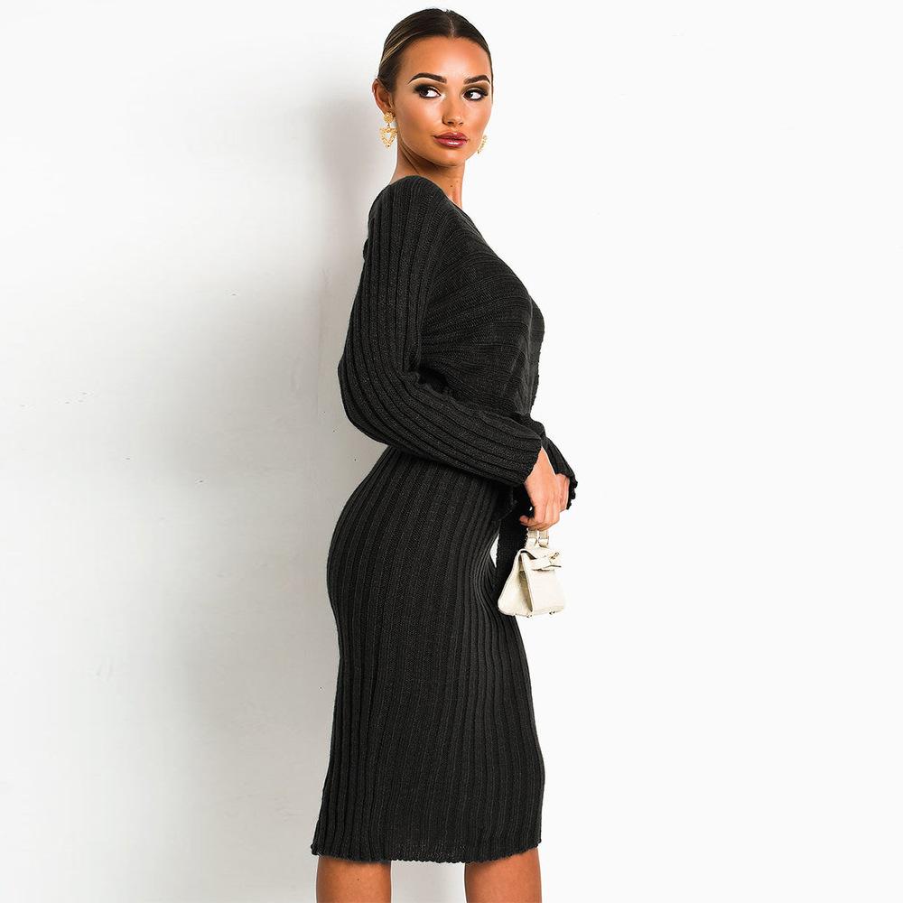 Women Knitting Pullover Lace Up Dresses for Winter-STYLEGOING