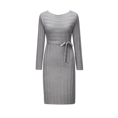 Women Knitting Pullover Lace Up Dresses for Winter-STYLEGOING