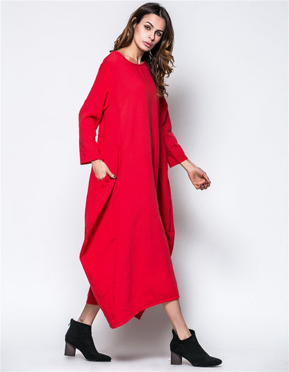 Plus Sizes Women Fall Long Cozy Dresses-STYLEGOING