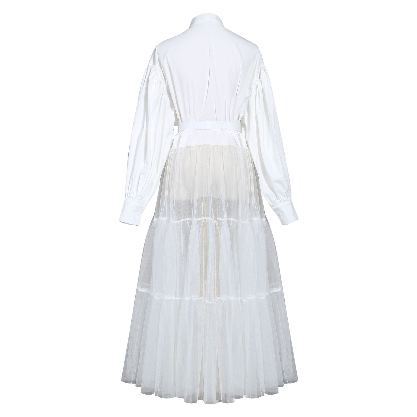 Designed Tulle Contrast High Waist Women Long Shirt Dresses
