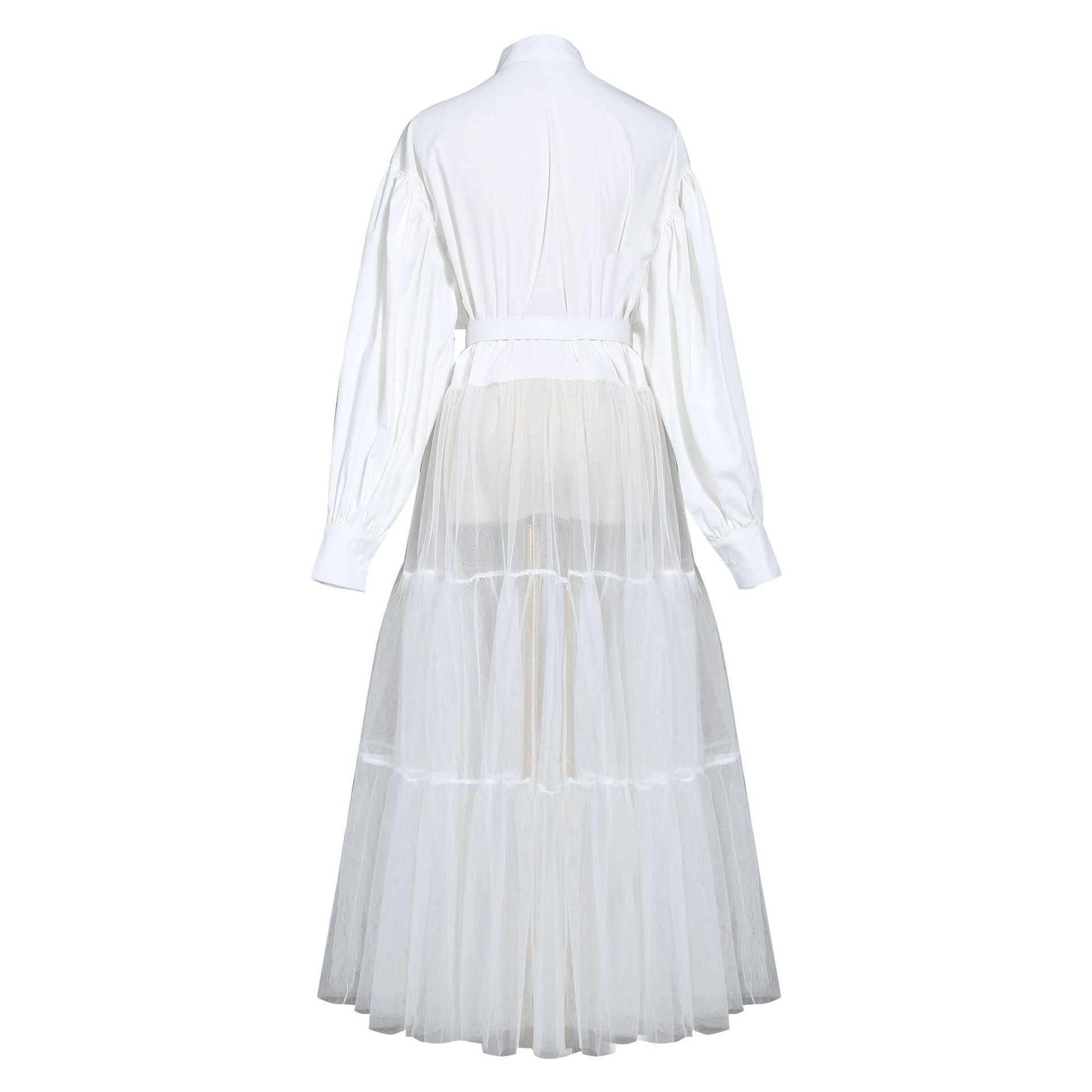 Designed Tulle Contrast High Waist Women Long Shirt Dresses