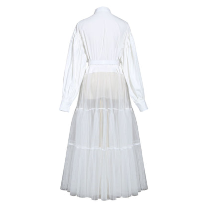 Designed Tulle Contrast High Waist Women Long Shirt Dresses