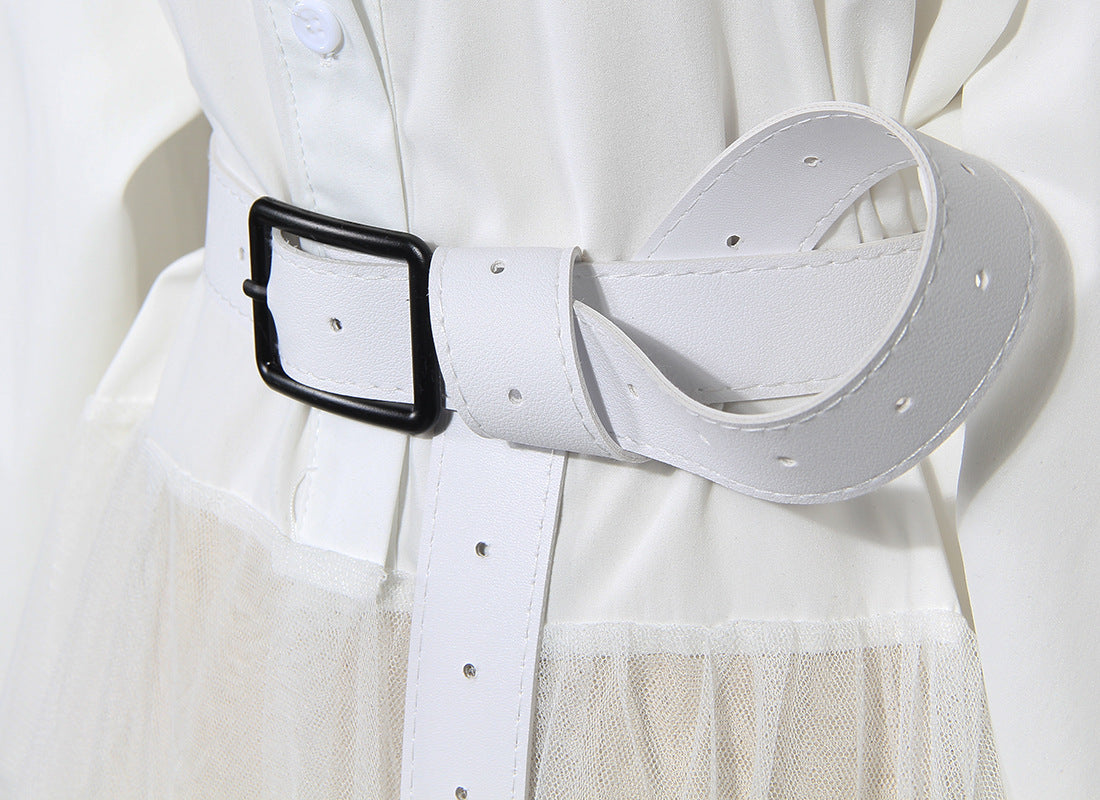 Designed Tulle Contrast High Waist Women Long Shirt Dresses