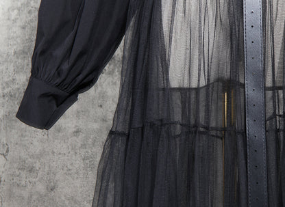 Designed Tulle Contrast High Waist Women Long Shirt Dresses