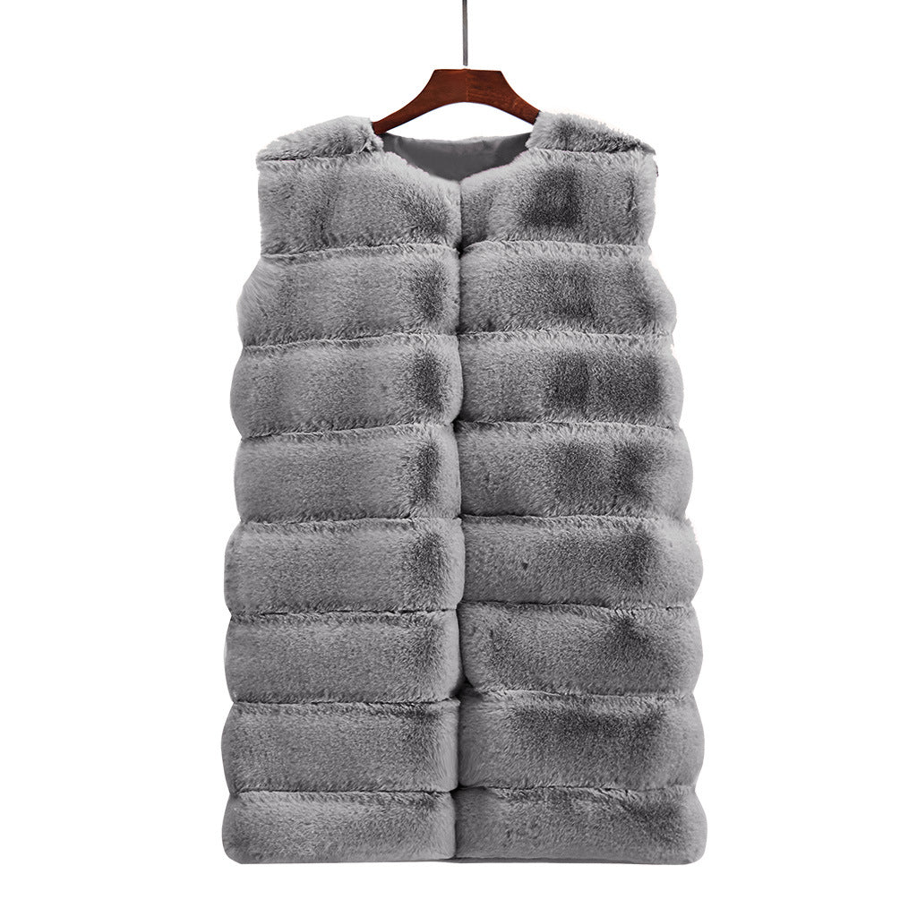 Artificial Fur Warm Winter Long Vest for Women