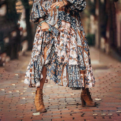 Women Bohemia Floral Print Maxi Dresses-STYLEGOING