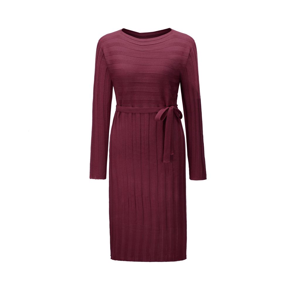 Women Knitting Pullover Lace Up Dresses for Winter-STYLEGOING