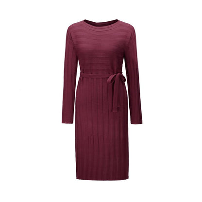 Women Knitting Pullover Lace Up Dresses for Winter-STYLEGOING