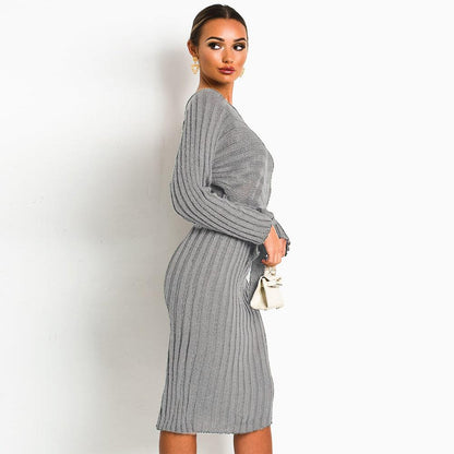 Women Knitting Pullover Lace Up Dresses for Winter-STYLEGOING