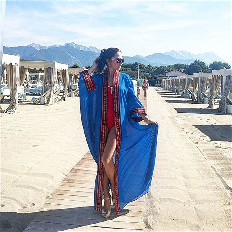 Chiffon Bohemian Embroidery Holiday Beachwear Cover Ups