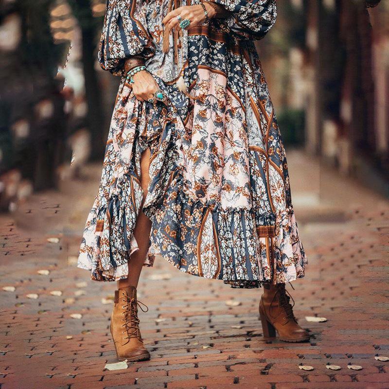 Women Bohemia Floral Print Maxi Dresses-STYLEGOING