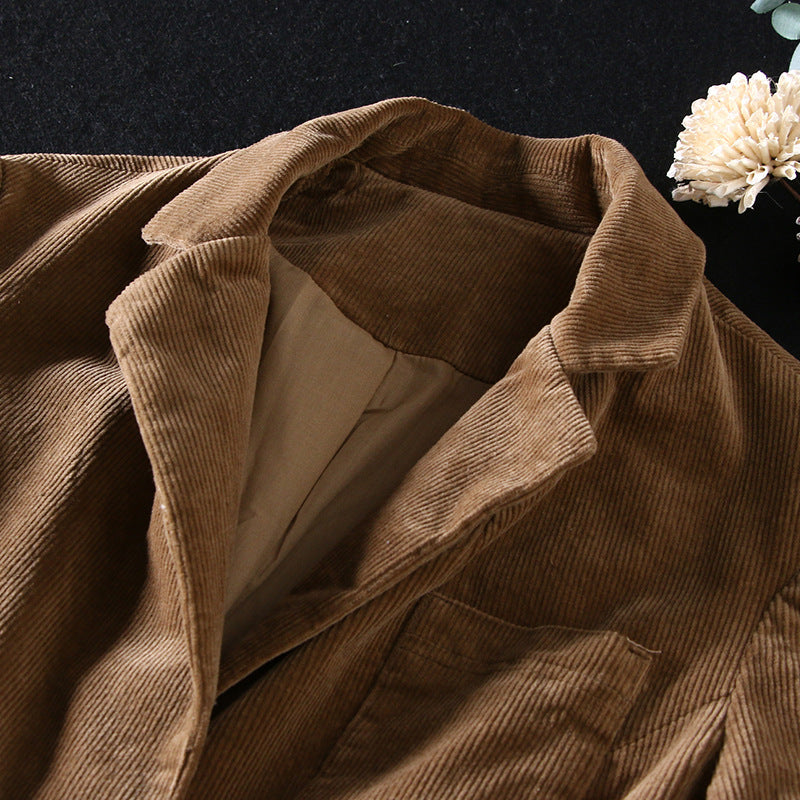 Corduroy Office Lady Coffee Blazers for Women
