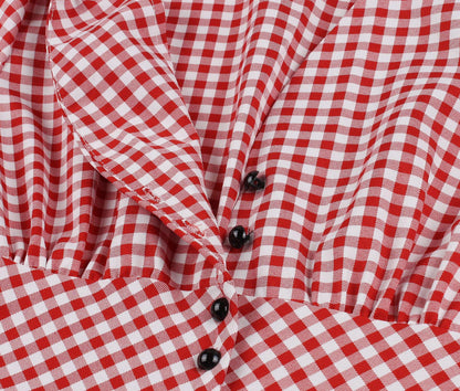 Half Sleeves Plaid Retro Dresses with Button-STYLEGOING
