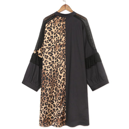 Women Plus Sizes Lace Leopard Fall Blouses-STYLEGOING