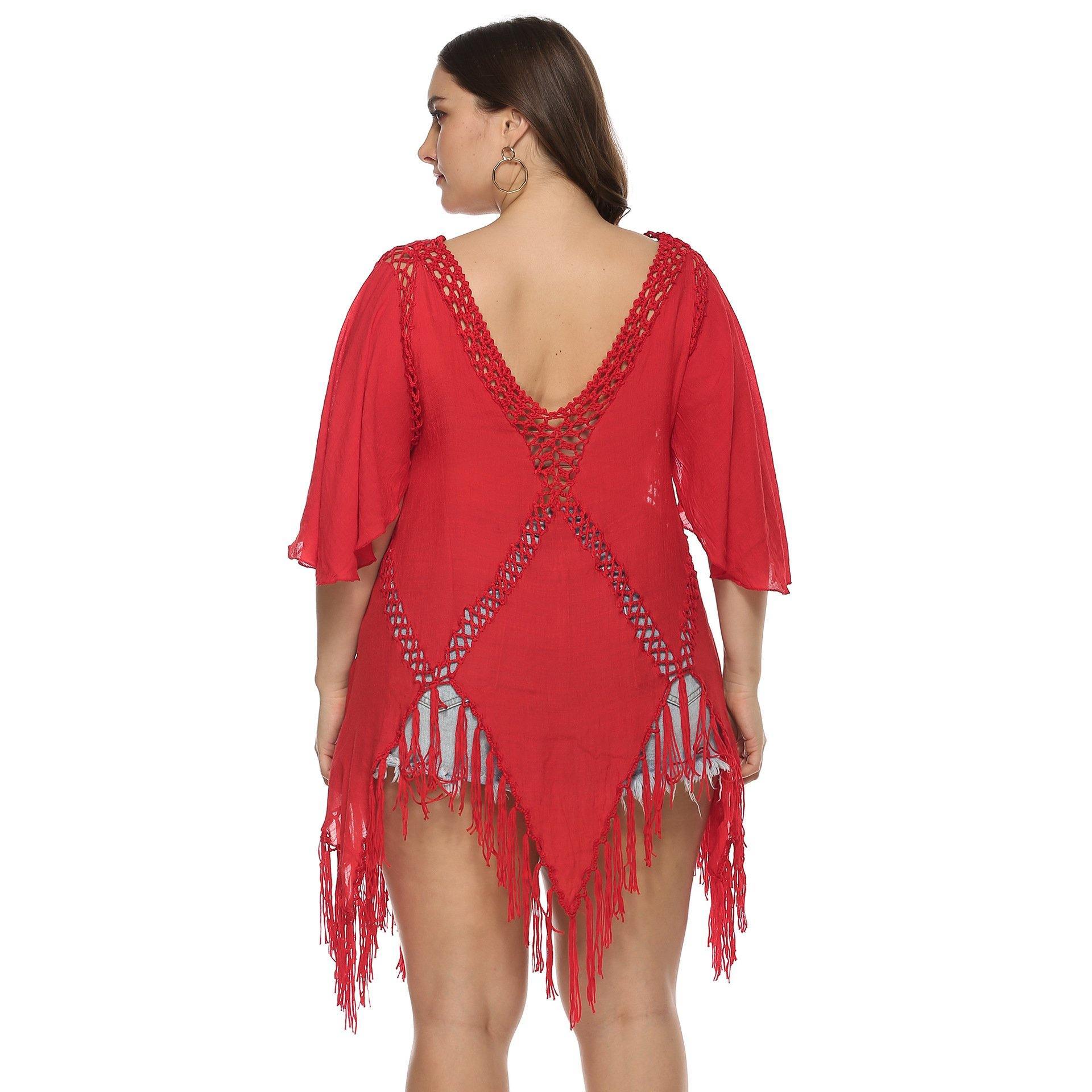 Women Plus Sizes Tassel Cover Ups-STYLEGOING