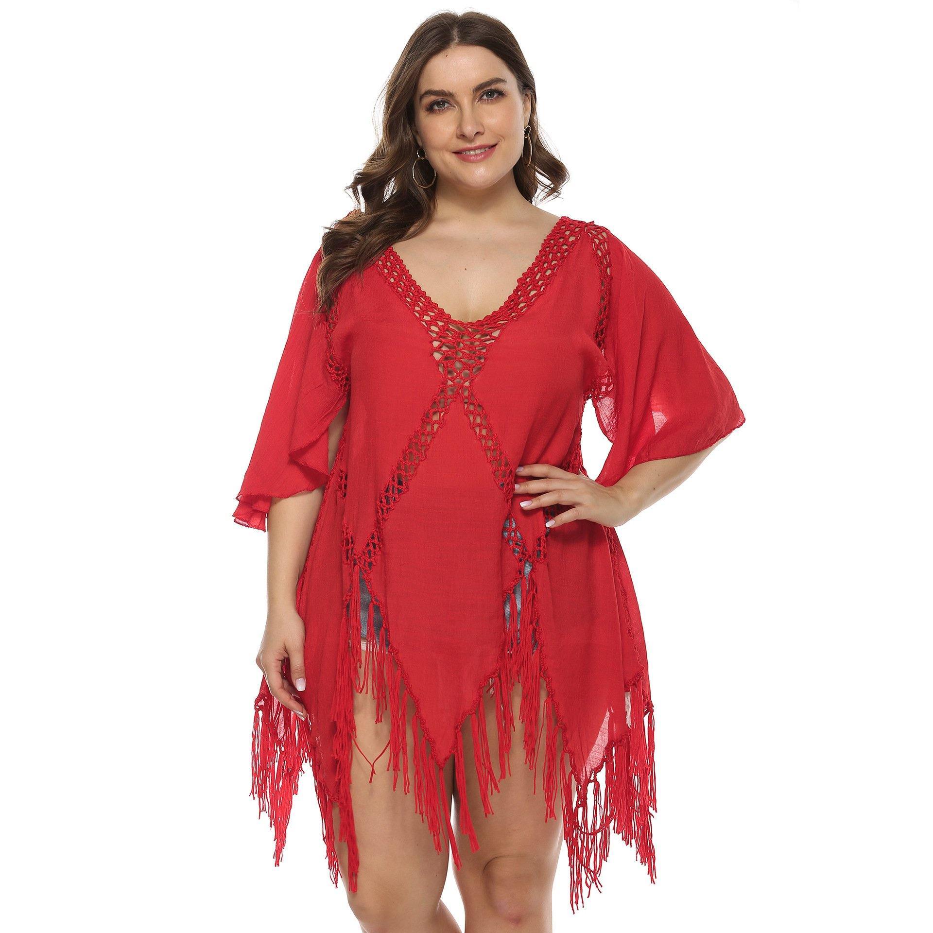 Women Plus Sizes Tassel Cover Ups-STYLEGOING
