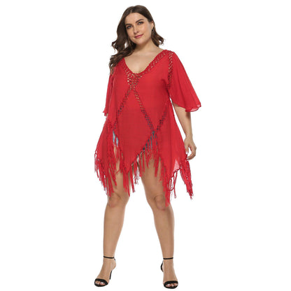 Women Plus Sizes Tassel Cover Ups-STYLEGOING