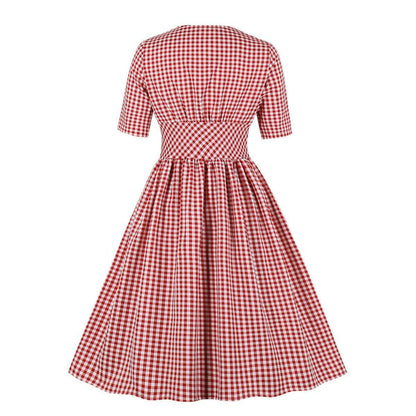 Half Sleeves Plaid Retro Dresses with Button-STYLEGOING