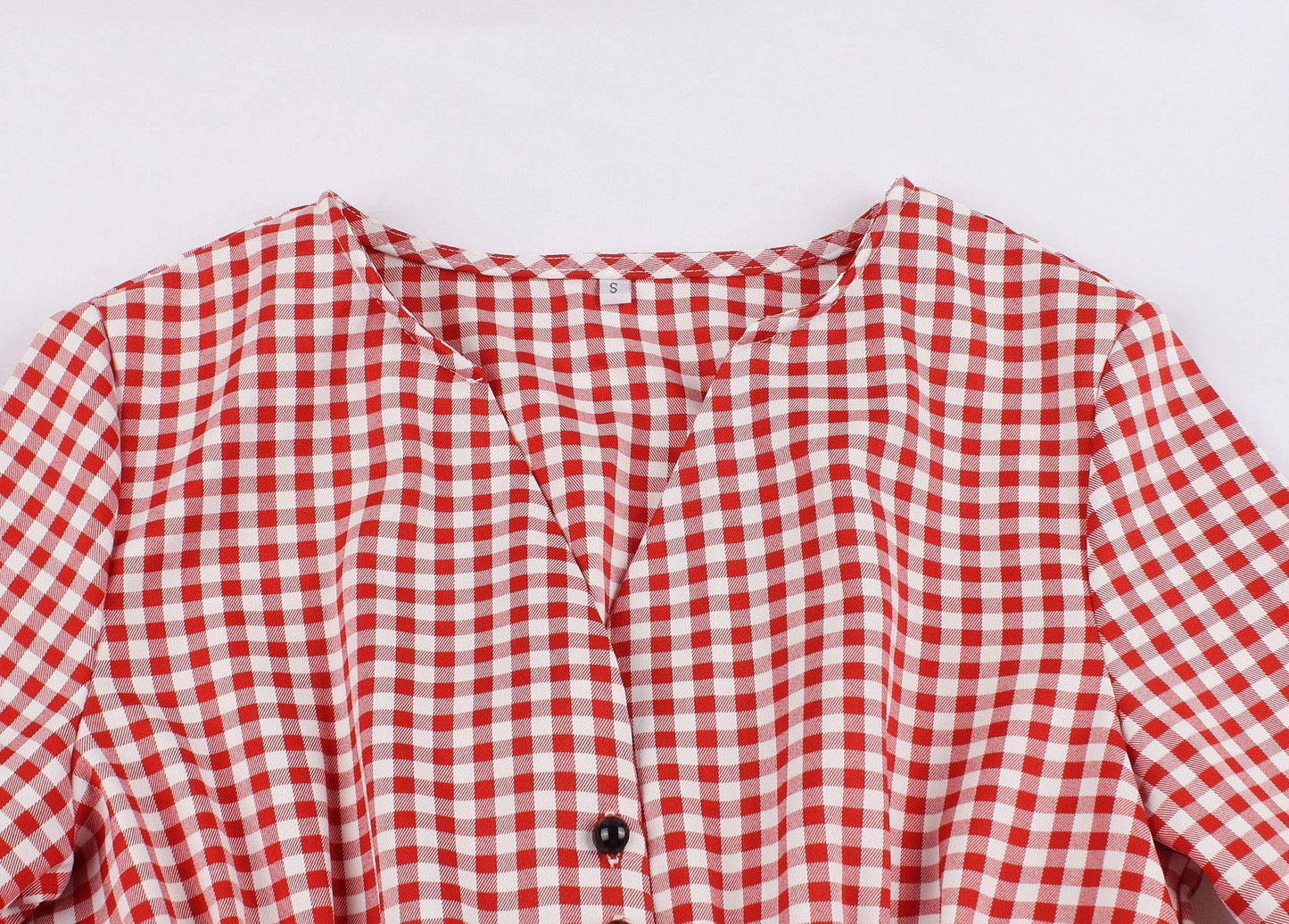 Half Sleeves Plaid Retro Dresses with Button-STYLEGOING