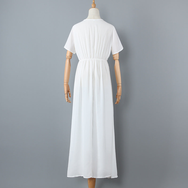 Summer Deep V Neck Chiffon Beach Long Dresses