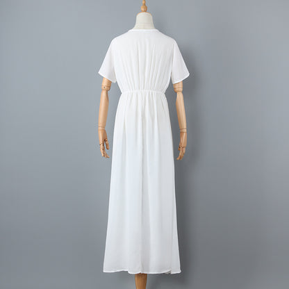 Summer Deep V Neck Chiffon Beach Long Dresses