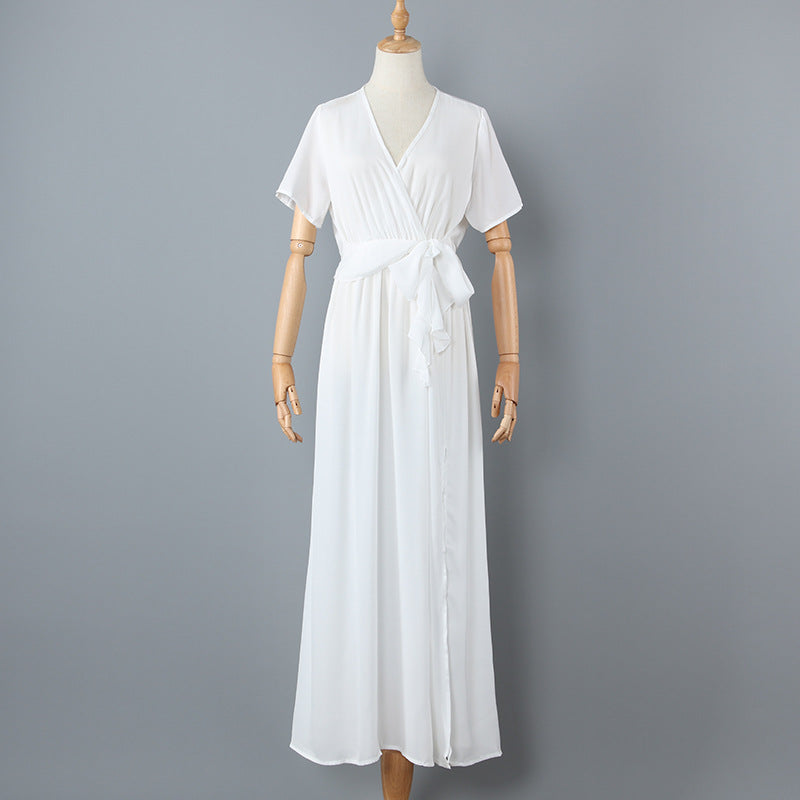 Summer Deep V Neck Chiffon Beach Long Dresses