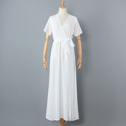 Summer Deep V Neck Chiffon Beach Long Dresses