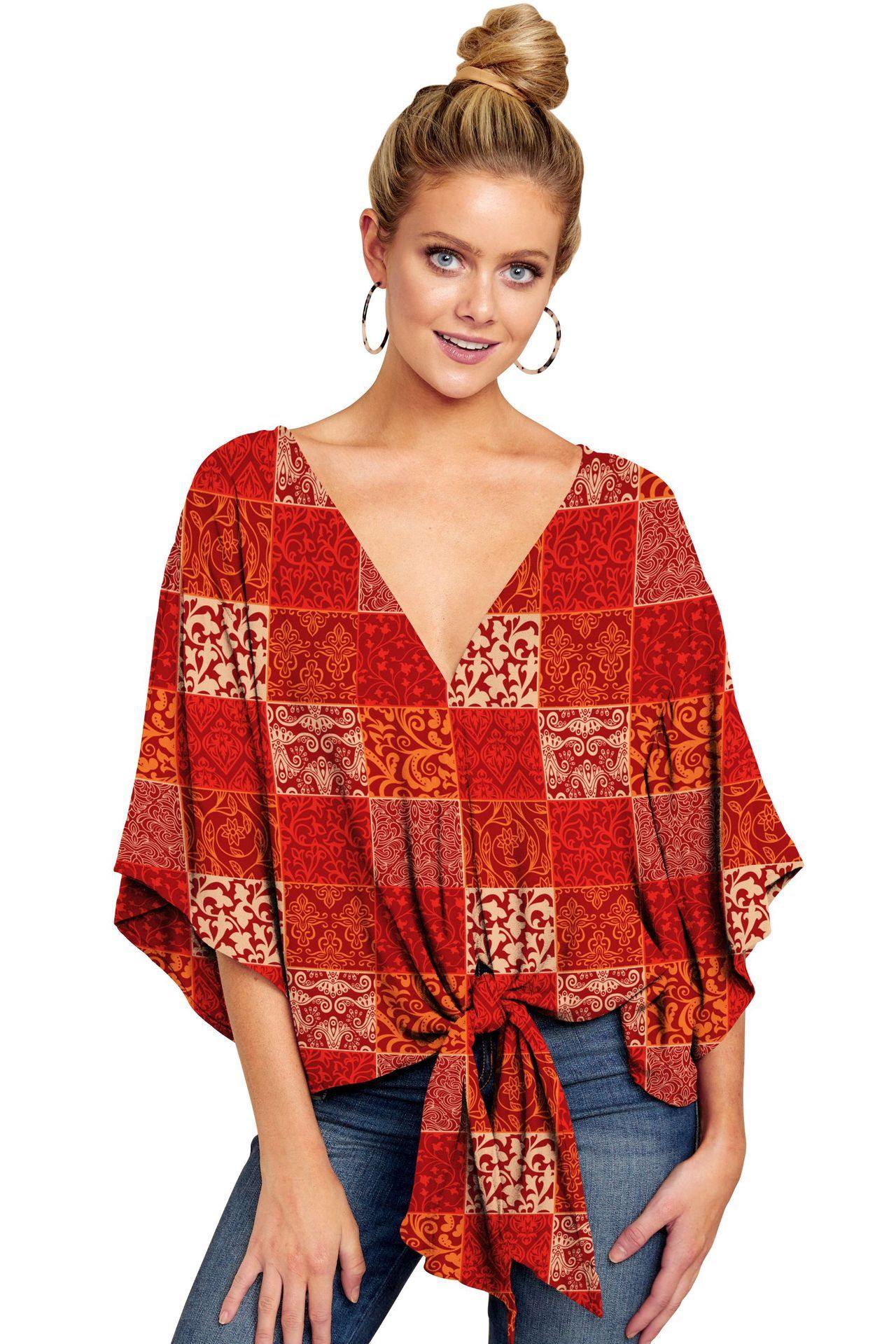 Women Summer/spring Short Sleeves V-neck Blouses-STYLEGOING